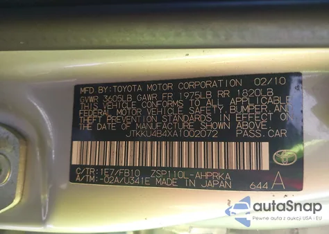 2010 Scion Xd z USA, uszkodzony, nr VIN JTKKU4B4XA1002072